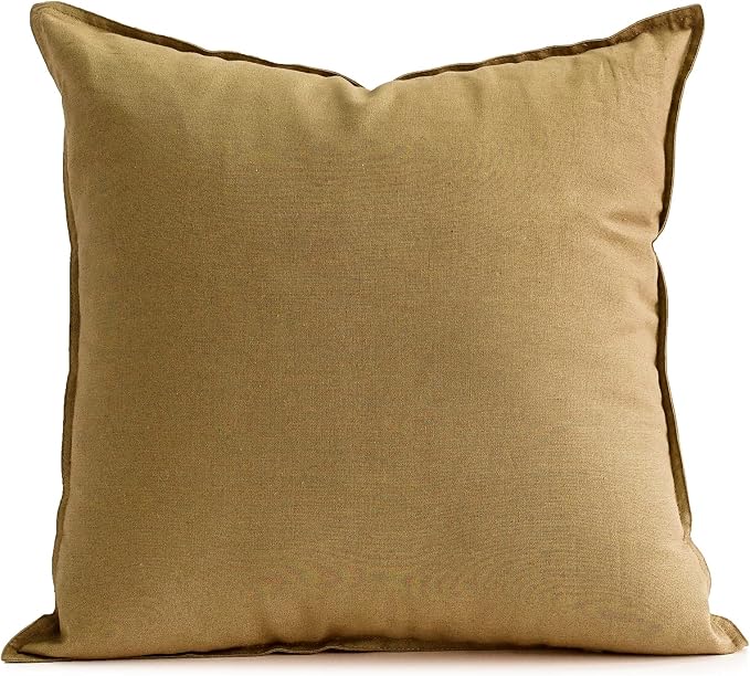 Jeanerlor 24" x 24" Natural Cotton Linen Soft Soild Decorative Square Throw Pillow Covers Green Set Cushion Case for Sofa Bedroom Car 60 x 60cm, Earth Yellow