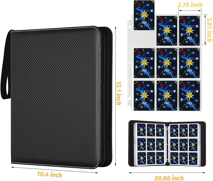 GERMUN Trading Card Binder, 900 Pockets Card Binder, 9-Pocket Sided Pocket Sports Card Binder, Premium Card Binders Compatible with MTG, TCG, Baseball Cards(Carbon Black)