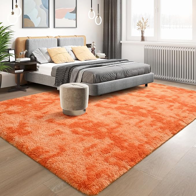 Tepook Orange Area Rugs for Living Room Bedroom, 5x8 Fluffy Shaggy Fuzzy Rug for Kids Room, Large Plush Shag Carpet for Nursery Dorm Classroom Playroom Home Decor Aesthetic