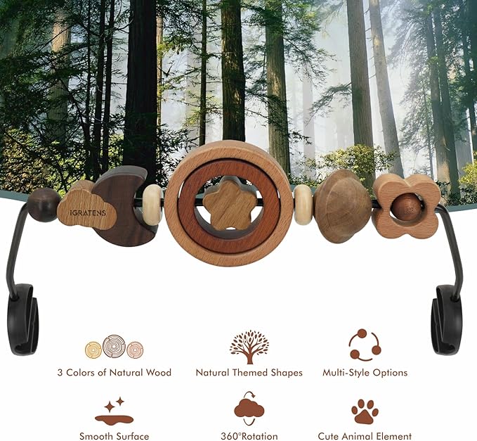 Baby Bjorn Bouncer Toy Bar - Toy Bar for Baby Bouncer Soft & Bliss, Easy to Attach and Remove, 360°Rotating Natural Wooden Toys, Exciting Design for Curious Babies, Circular Natural Wood