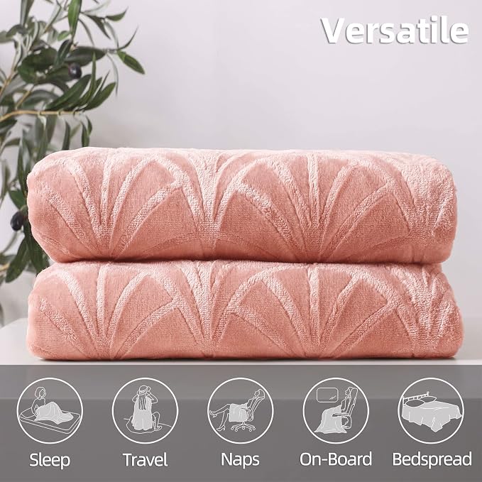 Whale Flotilla Soft Flannel Fleece Bed Blanket Queen Size, Pink | Cozy Lightweight Breathable Coverlet, Plush Fluffy Bedspread, Vintage Pattern Decorative Blanket for Bed, All Season, 90"x90"