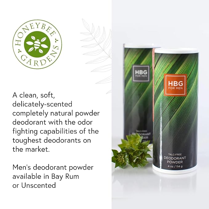 Honeybee Gardens Bay Rum Deodorant Powder for Men – Talc-Free & Aluminum-Free Body Powder with Baking Soda, Cornstarch & Arrowroot, Multi-Use Powder for Sensitive Skin, Vegan & Cruelty-Free, 4 oz