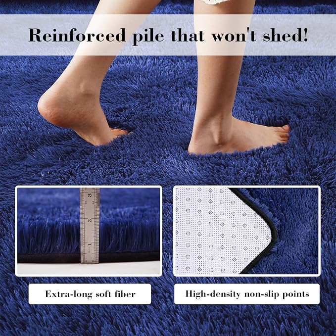 Blue Fluffy Rug Shag Area Rug, 5x8 Area Rugs for Girls Bedroom, Soft Play Mat, Indoor Floor Carpet for Teen, Preppy Dorm, Plush Aesthetic Bedside Rug
