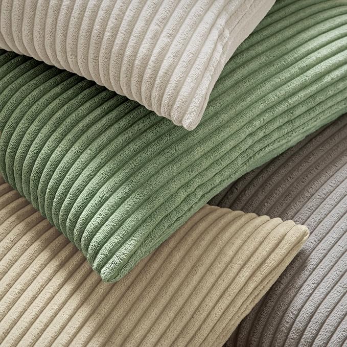 MIULEE Decorative Corduroy Throw Pillow Covers Set of 2 18x18 Sage Green | Soft Striped Textured Cushion Cases, Boho Natural Greenery Pillowcases for Home Decor, for Couch Chair Sofa Bed Living Room