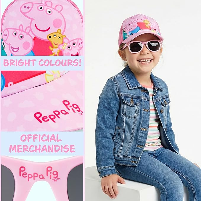 Paw Patrol | Peppa Pig Baseball Cap and Sunglasses Set for Girls, UV 400 Sun Protection, Summer Gifts for Girls