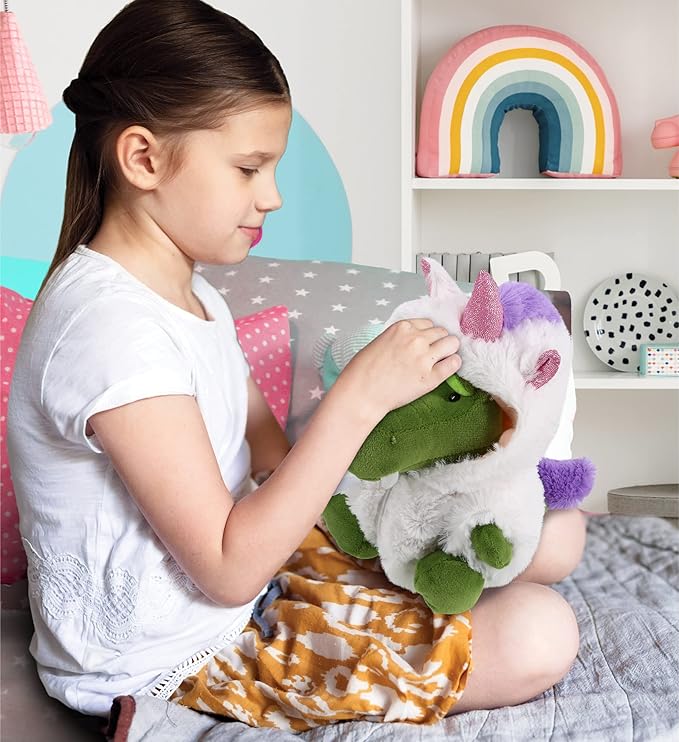 DolliBu Unicorn Dress Up Set for Plush Animal Doll Set - White Unicorn Teddy Bear Costume Accessory, Cute Stuffed Animal Clothes, Perfect Unicorn Teddy Bear Hoodie Plush Toy Clothes for Dolls - Small
