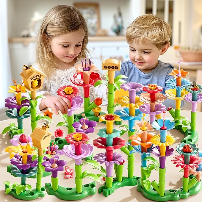 148 Pcs 3 Year Old Girl Gifts,Flower Garden Building Toy Set Toddlers Toys Gifts Best Educational Learning Fine DIY Crafts Stem Construction Stacking Kit,for 3 4 5 6 7 Year Kids Birthday