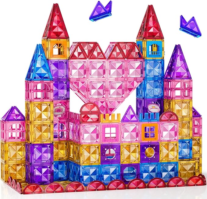 52 Pcs Magnetic Tiles for Kids Ages 4-8,Building Toys Magnetic Blocks for Kids Ages 4-8,Toddlers Educational Magnet Construction Set Magnets Tile,for 3 4 5 6 7 8 Kid Christmas Birthday Gifts
