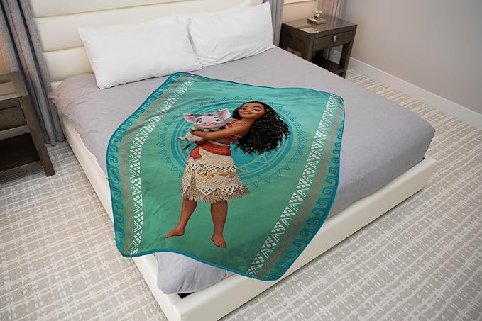Jay Franco Plush Throw Blanket – 46" x 60" Inches Kids Hero Soft & Cozy Fleece Throw for Bedroom & Couch Décor, Official Licensed Product, Teal - Moana