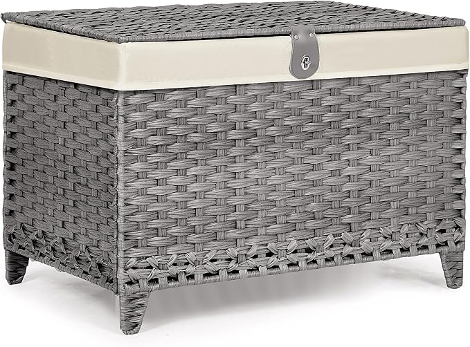 Wicker Storage Basket with Lid, 200L Storage Bin with Removable Liner Bag | Rattan-Inspired Shelf Basket Design, Storage Trunk with Heightened Feet, Wardrobe Storage Container & Home Organizer