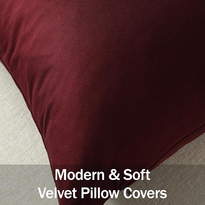 Euro Sham Covers 24x24 Burgundy: Pack of 2 Cozy Soft Velvet Square Modern Luxury Decorative Throw Pillow Cases for Sofa Couch Living Room Bed Home Decor
