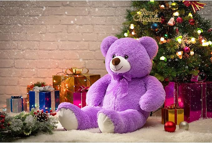 HollyHOME Big Teddy Bear Stuffed Animal Large Teddy Bear Cuddly Plush Toy for Girlfriend Kids 36 inches Purple