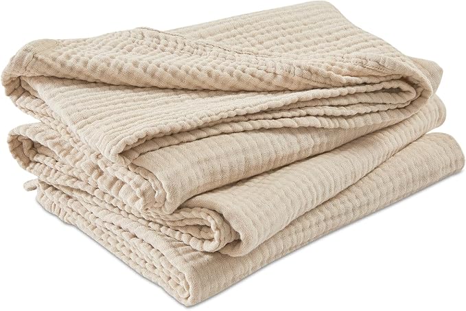 EMME Cotton Muslin Twin XL Blanket Breathable Gauze Soft Lightweight Blankets Adults Gifts for Women (Heather Beige, 66"x90")