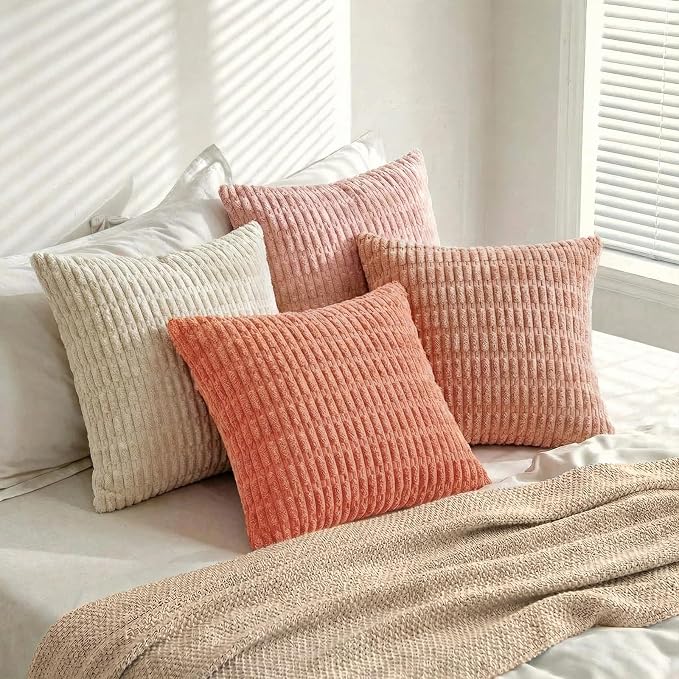 Fancy Homi 4 Packs Decorative Throw Pillow Covers for Living Room Couch Bed, Modern Farmhouse Boho Home Décor Accent Cushion Case, 18" x 18", Pink Series