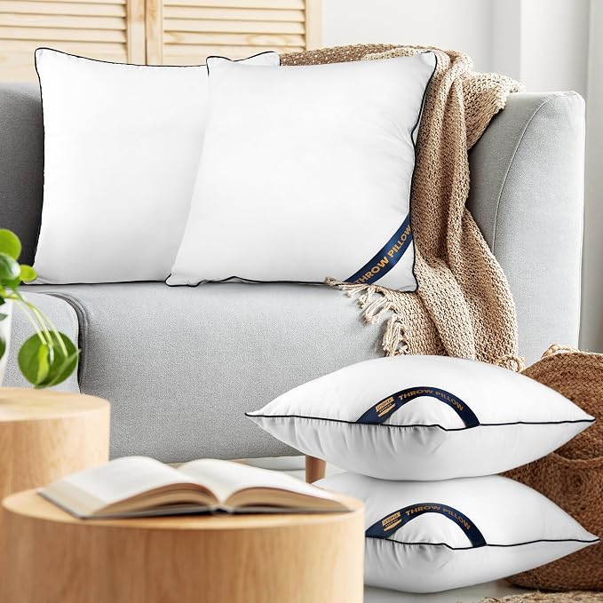 Utopia Bedding 12x12 Throw Pillow Inserts, Decorative Pillows, Pack of 4 | Piping Throw Pillows, Plush & Supportive, Aesthetic Cushion Sham Stuffer for Sofa, Office, Couch & Bed, Set of 4, White