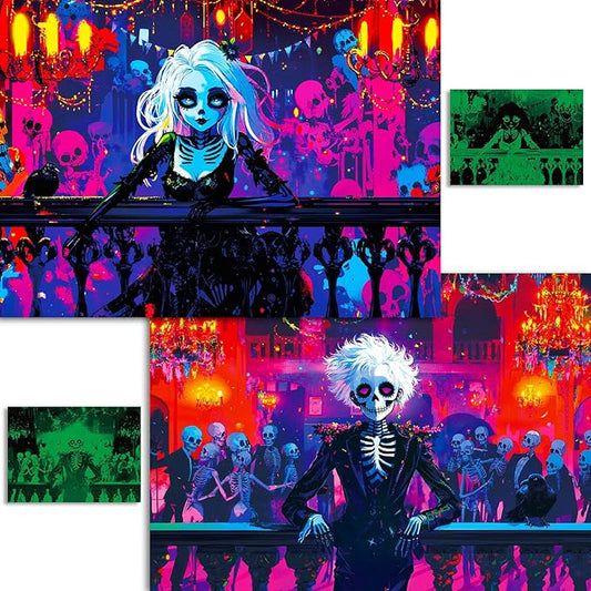 Puzzles 1000 Pieces for Adults,Horror Puzzles for Adults 2 Pack, Glow in The Dark - Skeleton Princess & Prince Jigsaw Puzzle, Spooky Night Scene Gift, 26.77x19.29 Inch