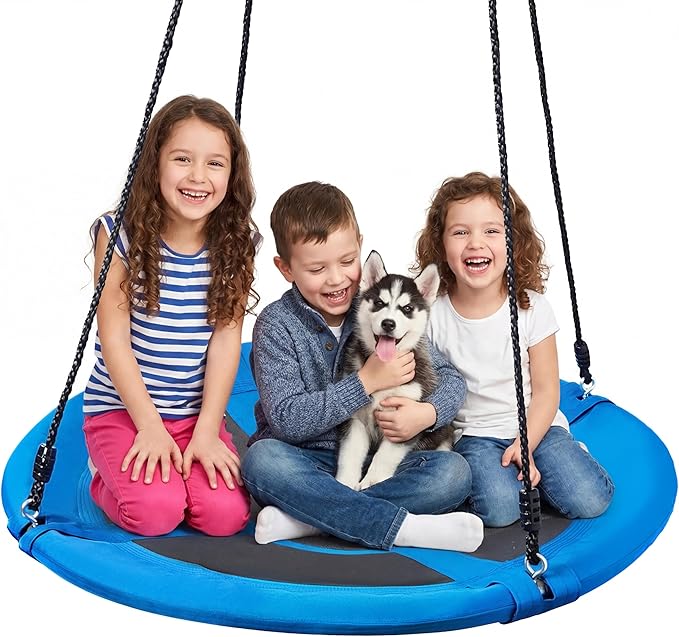 TURFEE 40 inch Saucer Tree Swing 900Lb Weight Capacity, Waterproof Swing Seat for Kids Outdoor with Hanging Straps Playground Outdoor Backyard(Blue)