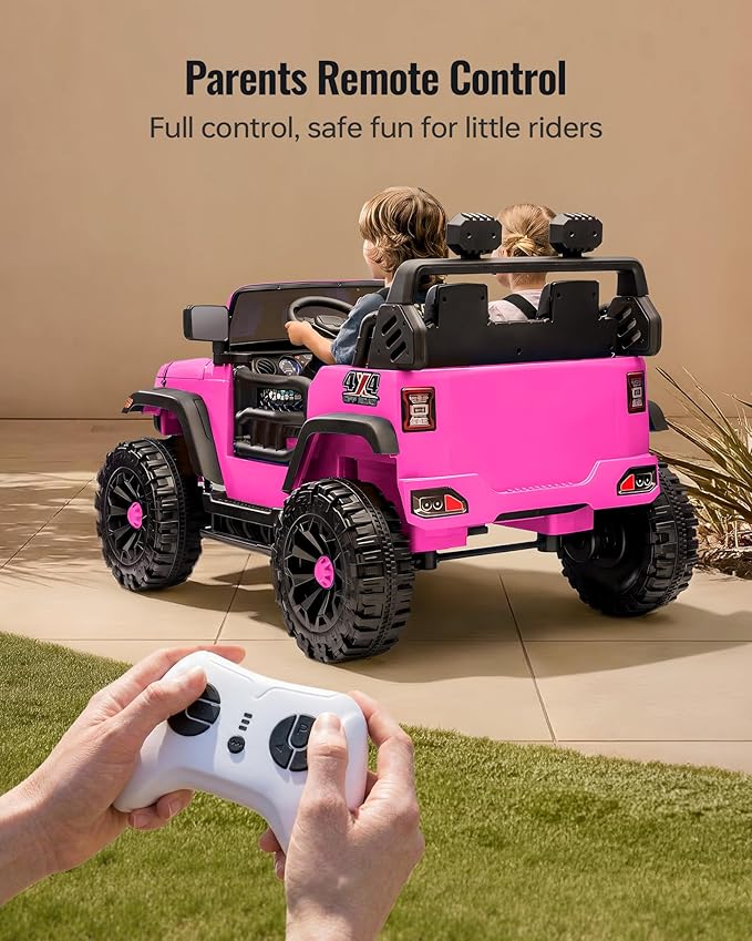 Outfunny 2 Seater Ride on Car Toy, 24V 4WD Electric Car for Kids 4-8 with Remote Control, 4x200W Motors, Capacity 150 lb - Hot Pink