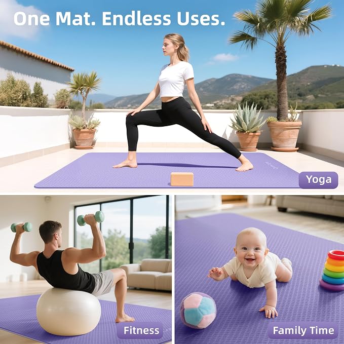 Extra Large Yoga Mat – 72"x48" or 78"x57", 1/4"–1/2" Thick Mat for Women & Men, TPE Non-Slip Pilates Mat for Home Gym, Yoga, Stretching, Meditation
