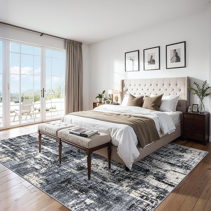 8x10 Area Rugs for Living Room - Washable Rug Modern Abstract Soft Large Neutral Non-Slip Carpet Indoor Floor Thin Carpets for Bedroom Dining Room Farmhouse Nursery Home Office Black Gold