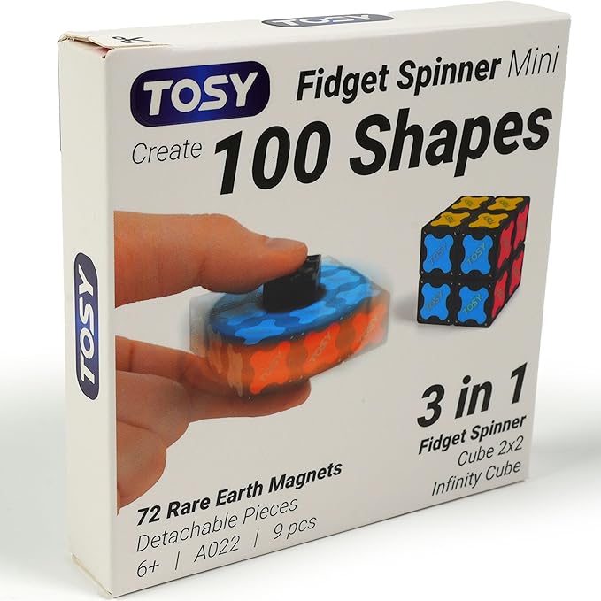 TOSY Magnet Fidget Spinner Mini - 8 Blocks, 3 in 1 Toy: Transformable Fidget Spinner, Infinity Cube, 2x2 Puzzle Cube, Stress Relief, STEM Sensory Magnet Tiles Birthday Gift for Kids/Boys/Girls/Adults
