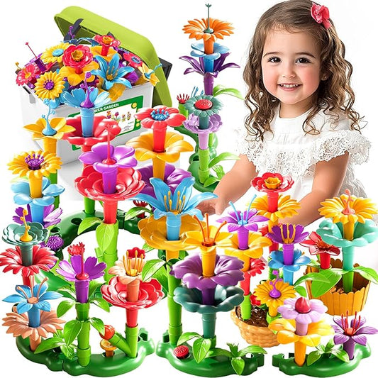 81 Pcs 3 Year Old Girl Gifts,Flower Garden Building Toy Set Toddlers Toys Gifts Best Educational Learning Fine DIY Crafts Stem Construction Stacking Kit,for 3 4 5 6 7 Year Kids Birthday