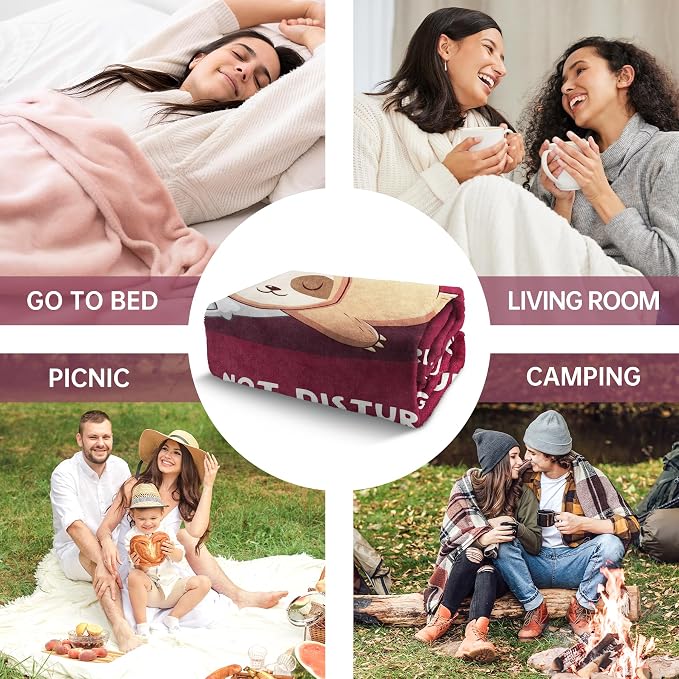 Leebbsin Funny Gifts for Mom, Birthday Gifts for Mom from Daughter Son | Mom is Charging Sloth Blanket, 60" x 50", Burgundy, Mom Gift for Christmas Mothers Day, Soft Sloth Throws Blanket for Mother