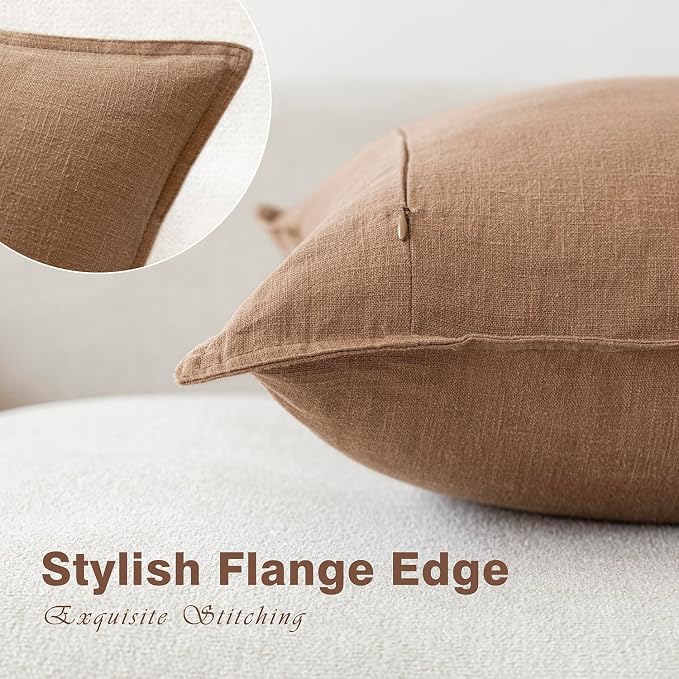 Foindtower Pack of 2, Decorative Linen Solid Throw Pillow Covers Soft Accent Cushion Case Boho Farmhouse Pillowcase for Chair Couch Sofa Bedroom Living Room Home Decor 22 x 22 Inch Light Khaki Brown