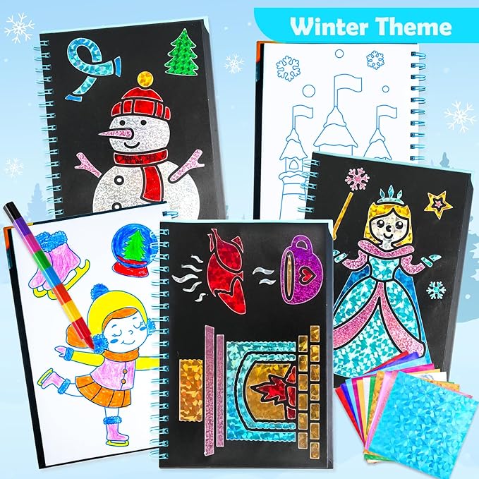 FUNNYB&G Foil Art Crafts for Kids Ages 4-8: Valentines Crafts for Kids 2026,Birthday Gift for Girls,Art and Crafts Supplies,Party Favors,Creative Toys for Girls Boys 4 5 6 7 8 9 Years Old (Winter)