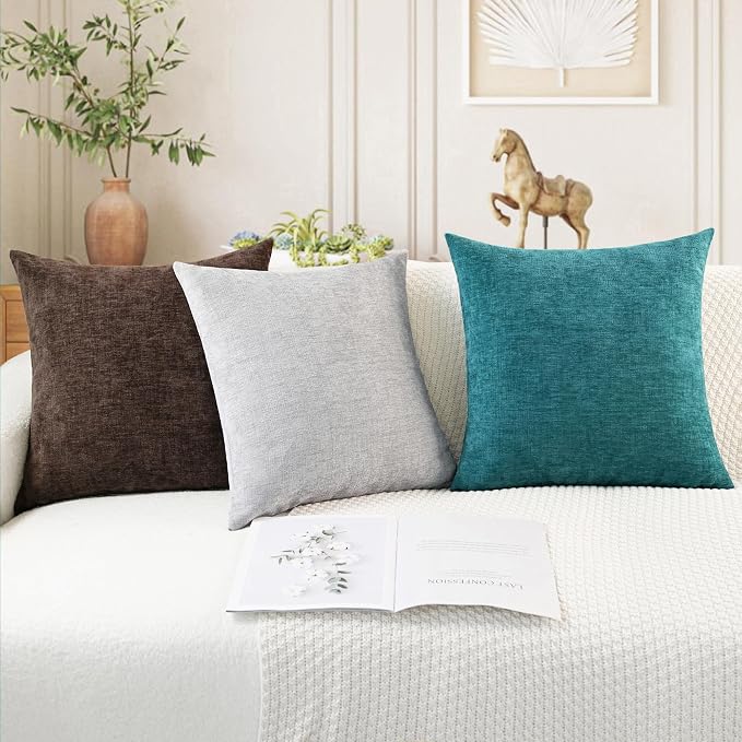 CaliTime Decorative Couch Throw Pillow Covers 18 X 18 Inches Teal | Pack of 4, Cozy Chenille Cushion Cases for Sofa Bed Living Room Farmhouse Home
