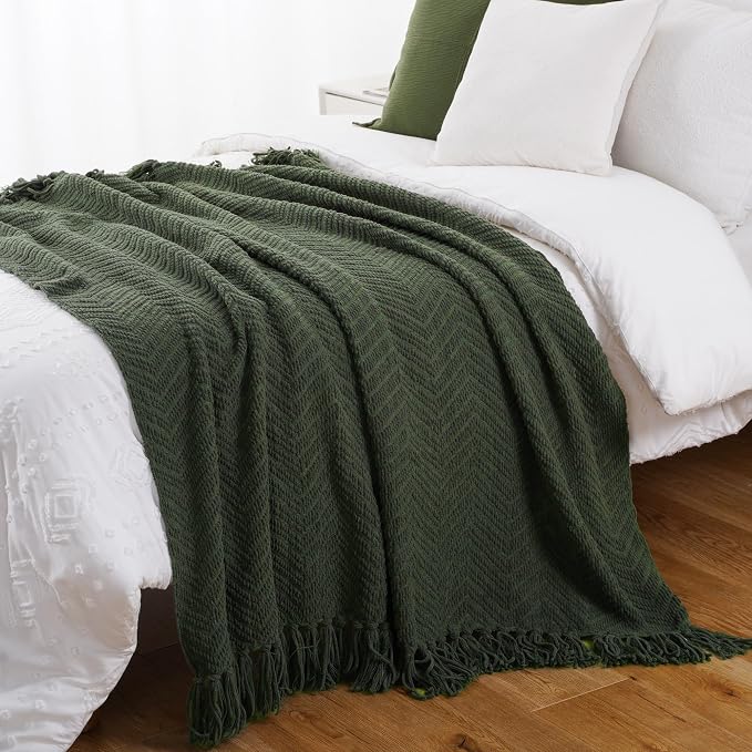 BATTILO HOME Olive Green Throw Blankets for Couch, 60"x80" | Knitted Dark Green Throw Blanket for Bed, Super Soft Warm Large Throws for Home Decor
