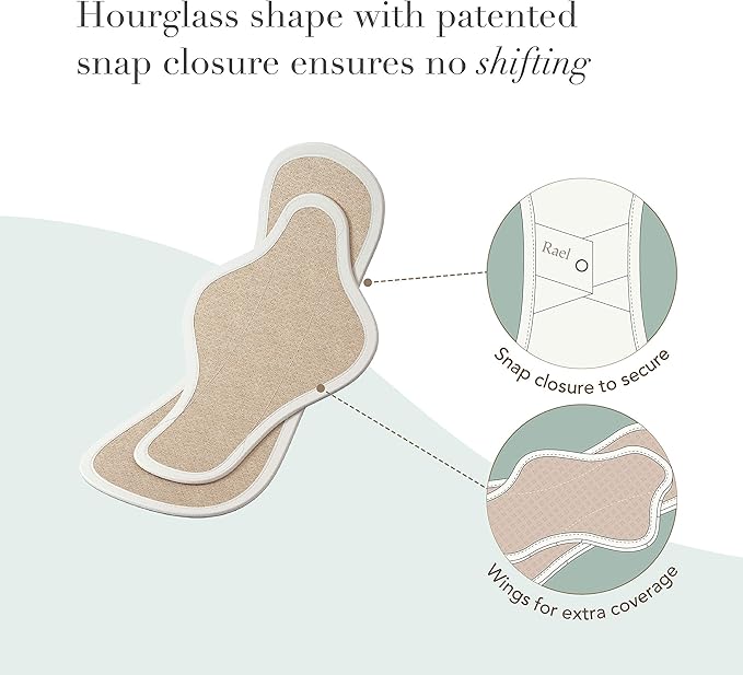 Rael Reusable Sanitary Pads, Organic Cotton Cover (3 Count, Regular) | Moderate Absorbency, Thin Cloth, Leak-Resistant Design, Washing Machine Safe, Menstrual and Postpartum Essentials for Women