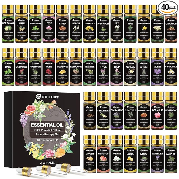 Essential Oils Set 40 Pcs, Perfect for Diffuser, Humidifier, Massage, Soap, Candle Bath Bombs Making, 40 * 5ML(0.17oz) - Gift for Aromatherapy Lover
