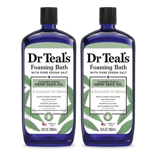 Dr Teal's Foaming Bath with Pure Epsom Salt, Cannabis Sativa Hemp Seed Oil, 34 fl oz (Pack of 2)