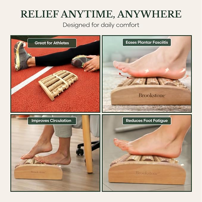 Brookstone Foot Massager for Neuropathy & Plantar Fasciitis Relief - Wooden Foot Roller Massager, Neuropathy Pain Relief for Feet - Mom Gifts for Women Portable for Home or Travel