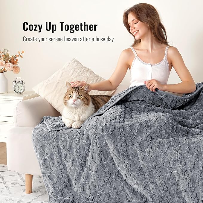 Uttermara Jacquard Weighted Blankets for Adults Queen Size 20lbs, Dual-Sided Soft Sherpa Heavy Blanket, Thick Blanket Throw for Sleeping, 60 x 80 Inches, Light Grey