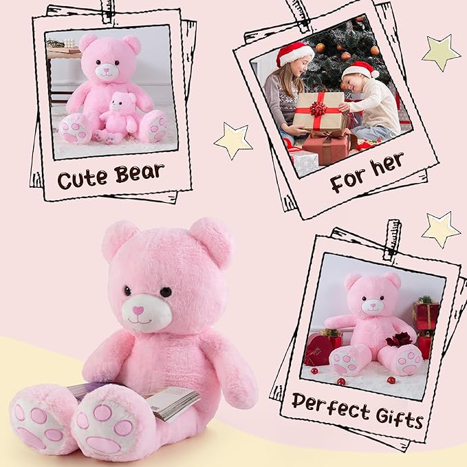 Big Teddy Bear 3 Feet Giant Valentine Stuffed Animal Pink Large Teddy Bear Plush Toy for Girlfriend, Women, Kids