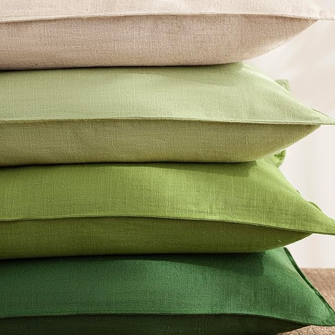Foindtower Pack of 2, Decorative Linen Solid Throw Pillow Covers Soft Accent Euro Cushion Case Farmhouse Neutral Pillowcase for Chair Couch Sofa Bedroom Living Room Home Decor 24 x 24 Inch Lush Green