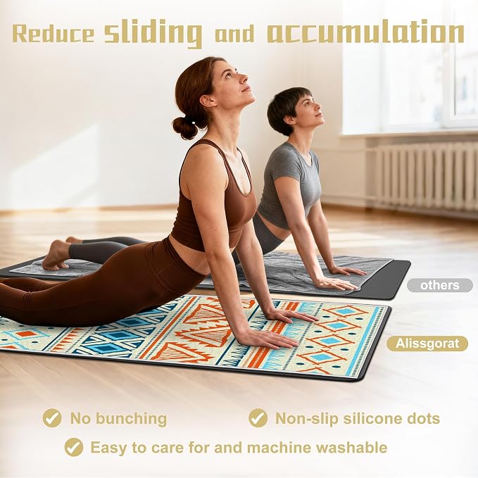 Yoga Towel,Absorbent Yoga Mat Towel for Hot Yoga Non Slip,Stylish Prints,Ideal for Workouts,Hot Yoga,Bikram,Pilates Equipment,72 x 27 in,Yellow