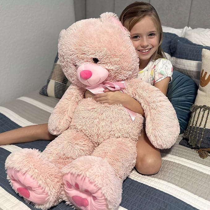 MorisMos Giant Teddy Bear Stuffed Animal 36in, Big Teddy Bear Pink, Large Teddy Bear Cuddly Soft for Baby Shower, Boys, Girls