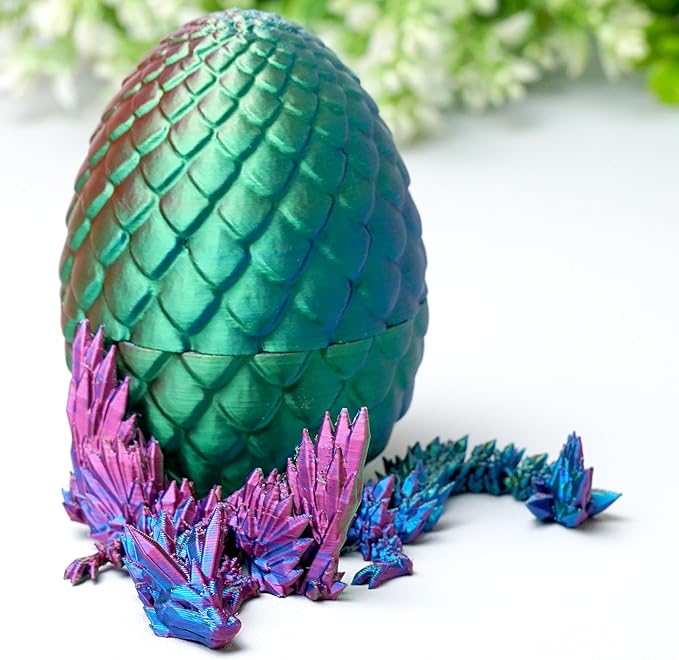 3D Printed Dragon Egg with Wing,Little Dragon Inside Egg,Flexible Realistic Articulated Animal Fidget Toys,Mystery Figurines Gifts for Easter,Executive Desk Funny Décor and Festival Collectible (RGB)