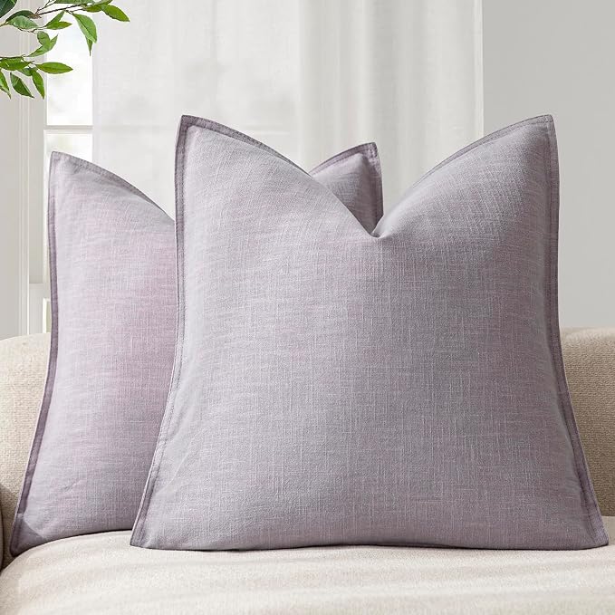 Foindtower Pack of 2, Decorative Linen Solid Throw Pillow Covers Soft Accent Euro Cushion Case Boho Farmhouse Neutral Pillowcase for Couch Sofa Bedroom Living Room Home Decor 26 x 26 Inch Light Purple