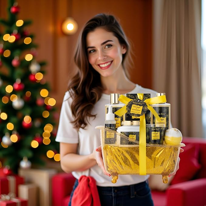 Spa Gift Basket Set, Pampering Home Spa Gifts for Women & Men Home Spa Gift | Spa gift set Christmas Gifts, Spa Kit Self-care Gifts, Spa Collection, Orchid Jasmine Bath and Body Gift, Spa Gifts Mom Dad