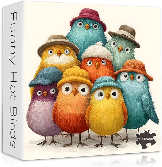 Colorful Birds Jigsaw Puzzles 1000 Pieces for Adults, Cute Birds with Hats Art, Funny Bird Animal Jigsaw Puzzle, Challenging Puzzles for Adults