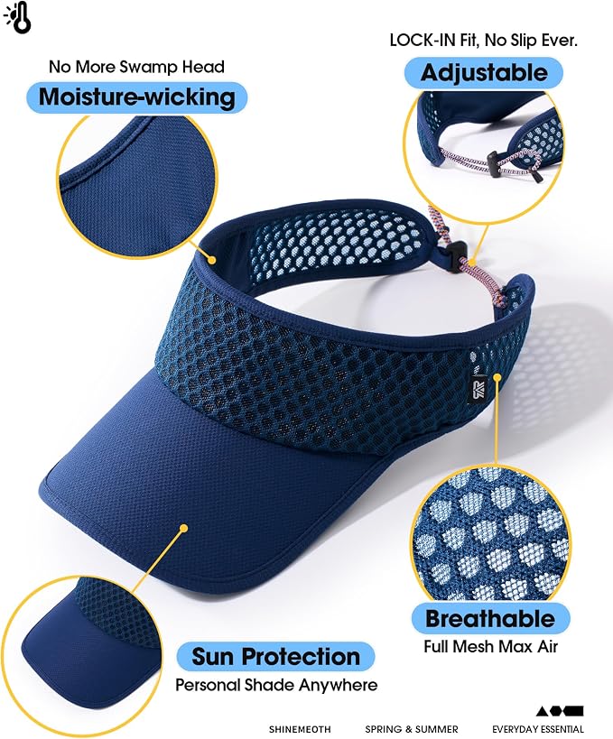 Mesh Breathable Sports Visor - Men Women Adjustable Lightweight Quick Dry Sun Hat for Tennis, Golf, Running