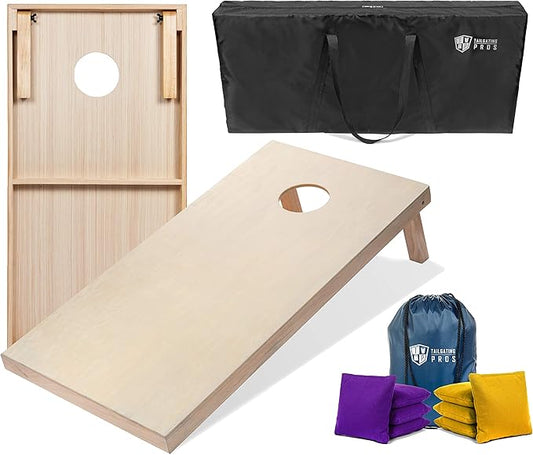 Tailgating Pros Cornhole Boards - 4'x2' & 3'x2' Cornhole Game w/Carrying Case & Set of 8 Corn Hole Bags - 150+ Color Combos! Optional LED Lights