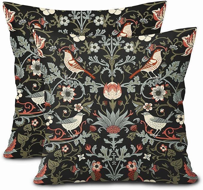 Chinoiserie Floral Bird Colorful Pillow Covers 20X20 in Set of 2 Orange Sage Green Pimpernel Flower Throw Pillow Cases Vintage Art Pillow Covers Modern Home Decor for Couch Patio Sofa Porch
