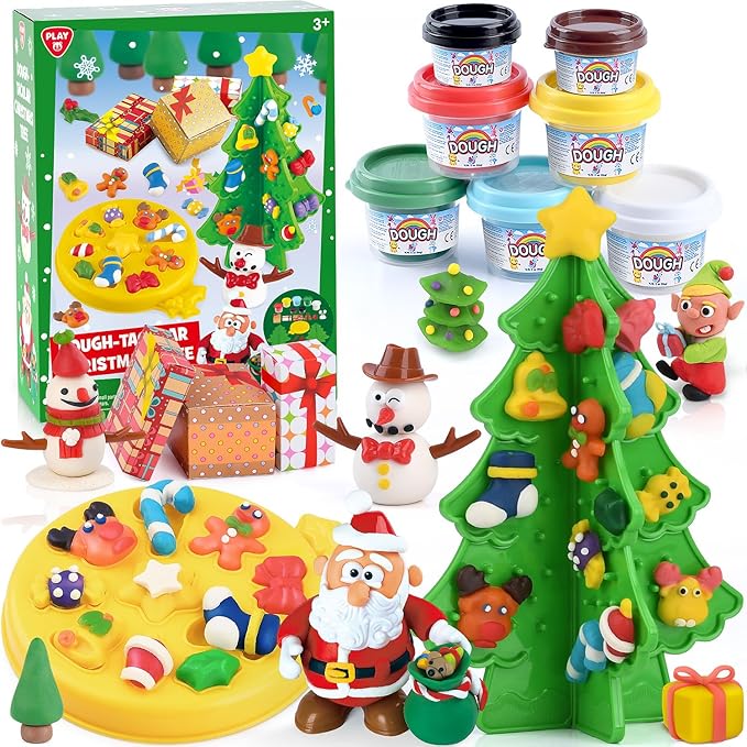 PLAY Christmas Color Dough Sets for Kids, DIY Christmas Dough Toys Gifts for Grandkids, Safe & Non-Toxic Toys Gifts for Boys Girls