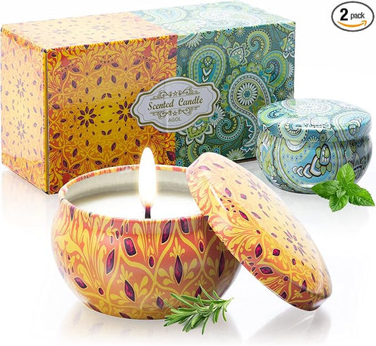 Aromatherapy Candles for Home Scented, 2 Pack 2.5 oz Natural Fresh Rosemary and Vanilla Scented Candles Gifts for Women, Portable Small Candles Gifts for Mother's Day, Birthday, Christmas