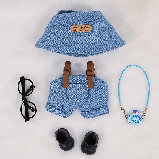 17cm Fashion Doll Clothes & Accessories Set Include: Hat, Overall, Shoes, Glasses and Bag- Cute Clothes for Dress up Unique Style (Doll Not Included), Blue